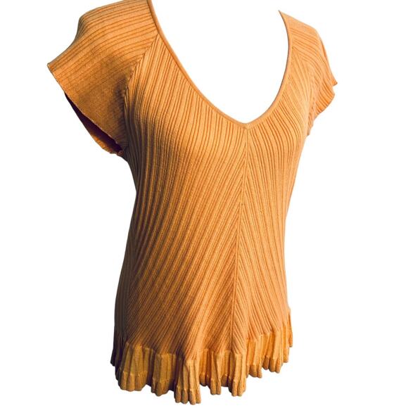 J. Jill Orange Ribbed Ruffle Edge Tee Top Blouse Large - Picture 2 of 16